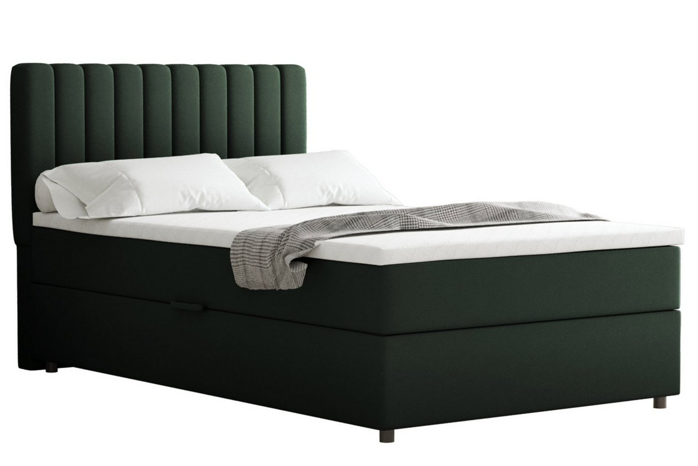 Homesy Boxspringbett EVEREST – Komfortables Einzelbett im modernen Trenddesign (Bett inkl. einem Bettkasten und Topper), Große Auswahl an Polsterfarben