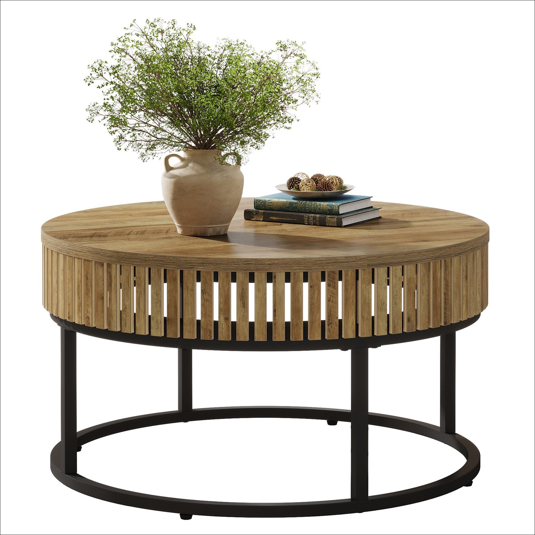 Tribesigns Couchtisch Runde Couchtisch, 80cm Wohnzimmertisch, Moderne Couchtisch Holz