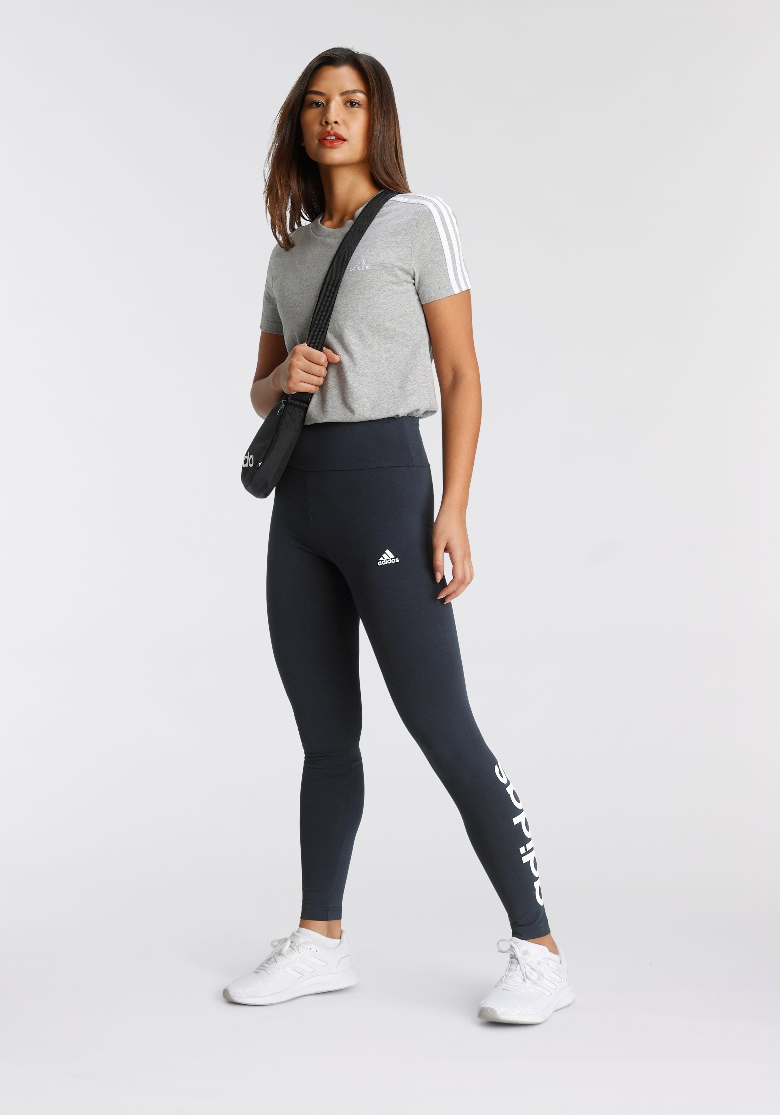 / LOUNGEWEAR T-Shirt SLIM Medium 3-STREIFEN Heather White Sportswear ESSENTIALS Grey adidas