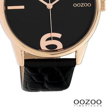 OOZOO Quarzuhr Oozoo Damen Armbanduhr Timepieces Analog, Damenuhr rund, groß (ca. 40mm), Lederarmband schwarz, Fashion