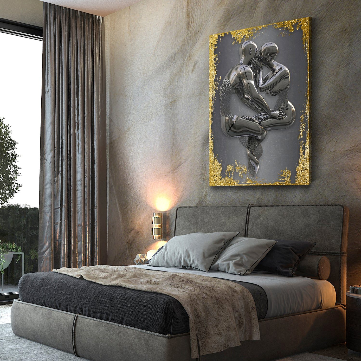 Artedinoi Leinwandbild Metallfigur modern abstrakt Körper Metall Gold Leinwandbild Wandbild K