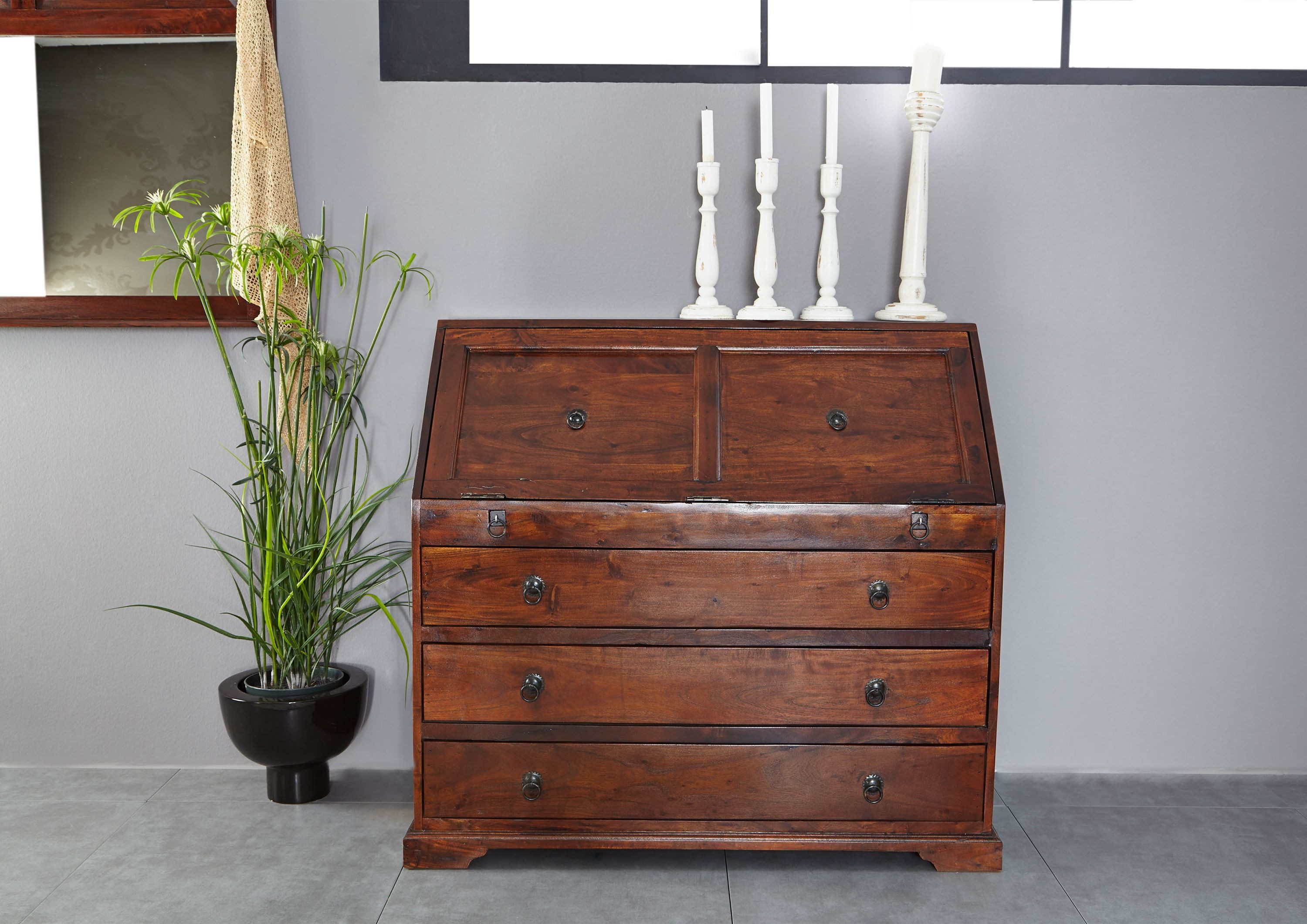 Massivmoebel24 Schreibtisch OXFORD (Massivholz, Massivholztisch), Sekretär Akazie 107x50x100 nougat lackiert OXFORD #515