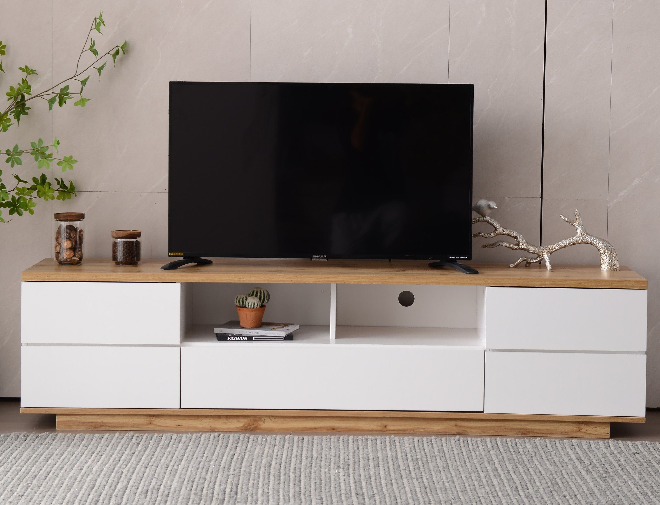 Hochglanz-Oberfläche TV-Schrank Celya Holzmaserung mit 180cm TV-Schrank