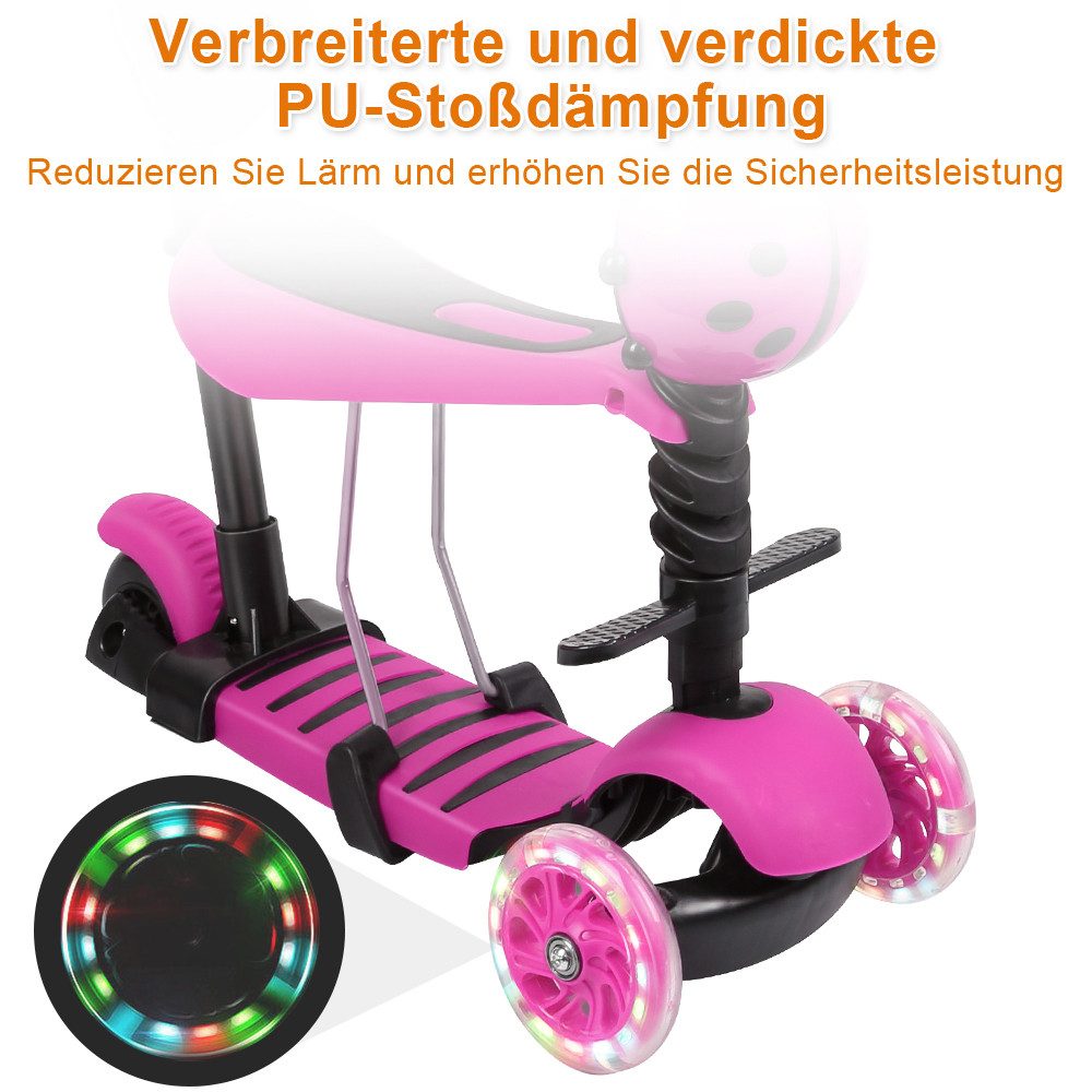 JEOBEST Scooter 3-in-1 Kinderroller mit Rückenlehne & Abnehmbarem Sitz, Höhenverstellbarer 3-Rad-Tretroller ab 2 Jahre – Bild 5 von 5
