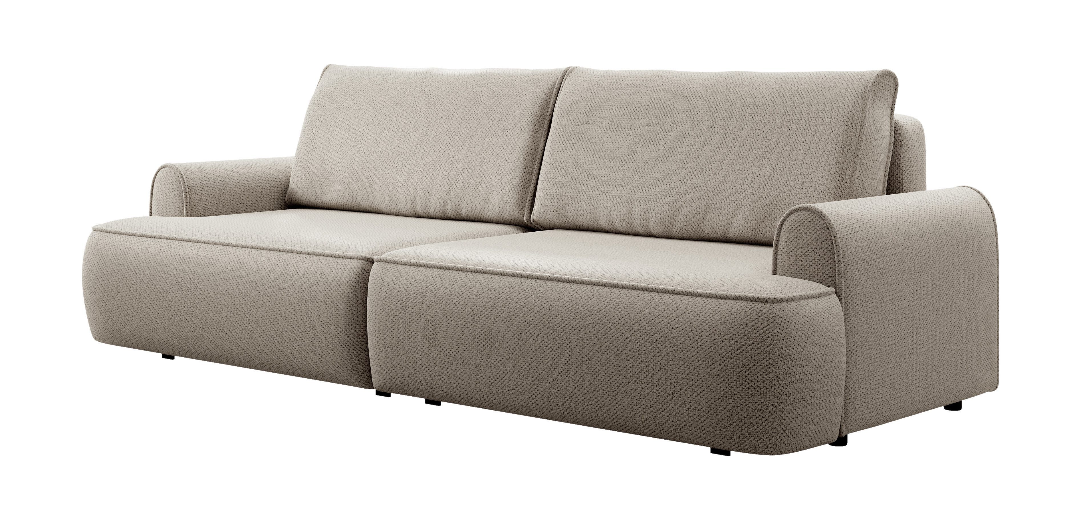 Goldstoff Sofa mit Schlaffunktion grau mit Bettkasten, Modernes Sofa Couch mit Stauraum Sofakissen und Schlaffunktion