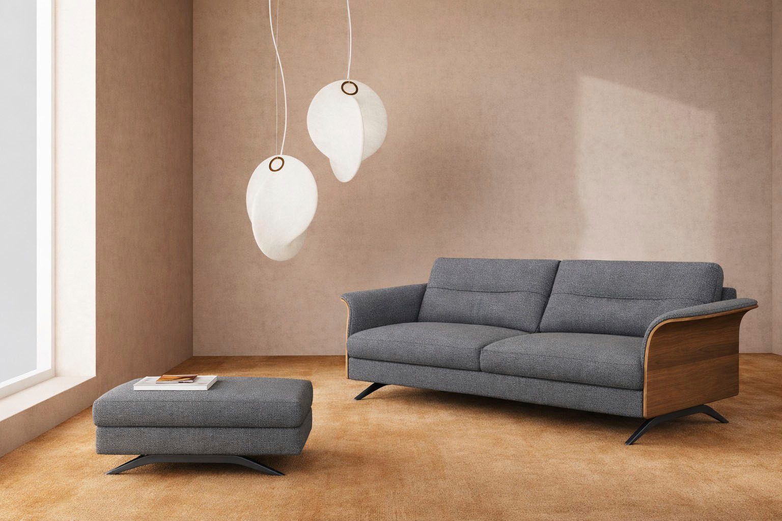 FLEXLUX 2,5-Sitzer Glow Sofa, Couch, Premium-Sitz: Kaltschaum & Federkern, Arml. Walnuss, Fuß schwarz