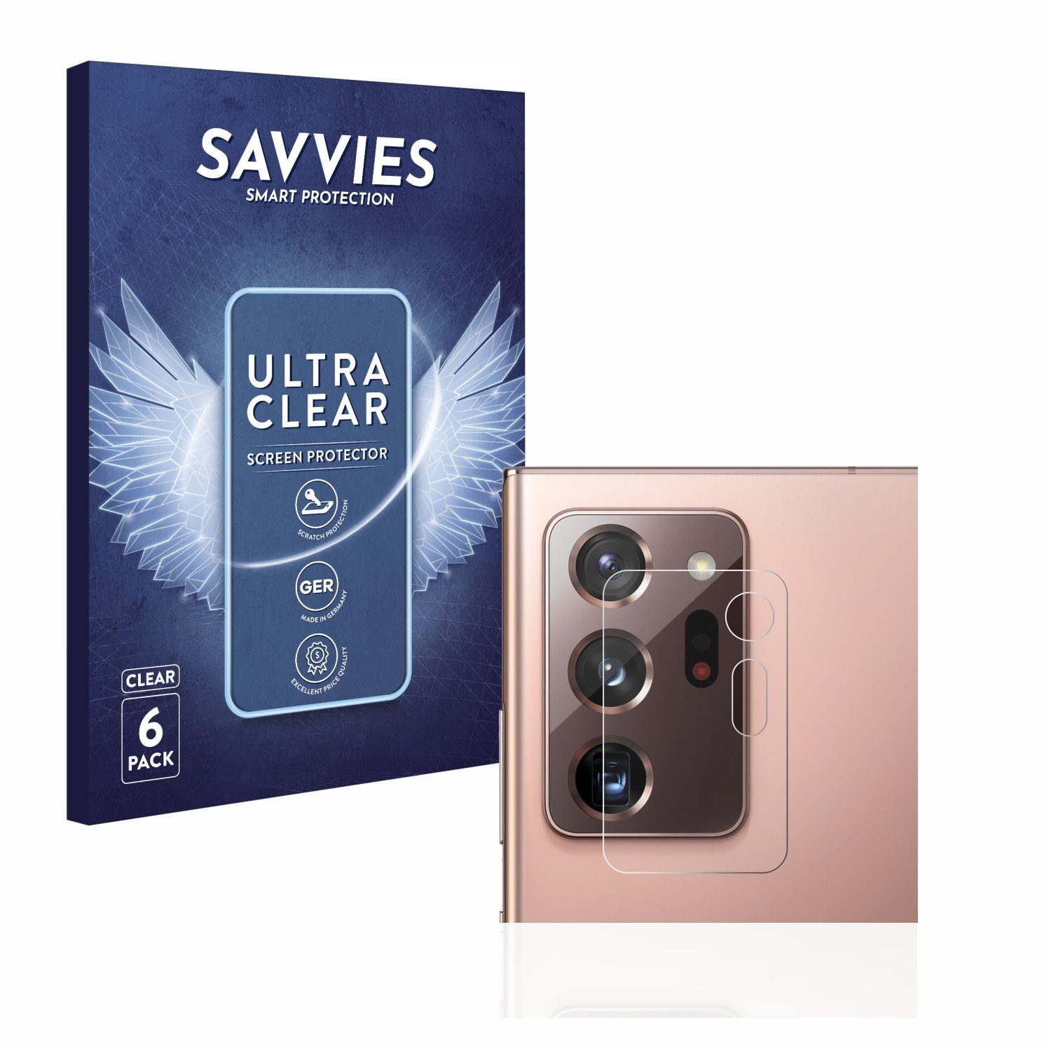 Savvies Displayschutzfolie Schutzfolie für Samsung Galaxy Note 20 Ultra (NUR Kameraschutz), 6 Stück, Displayschutz Schutz Folie Klar Transparent