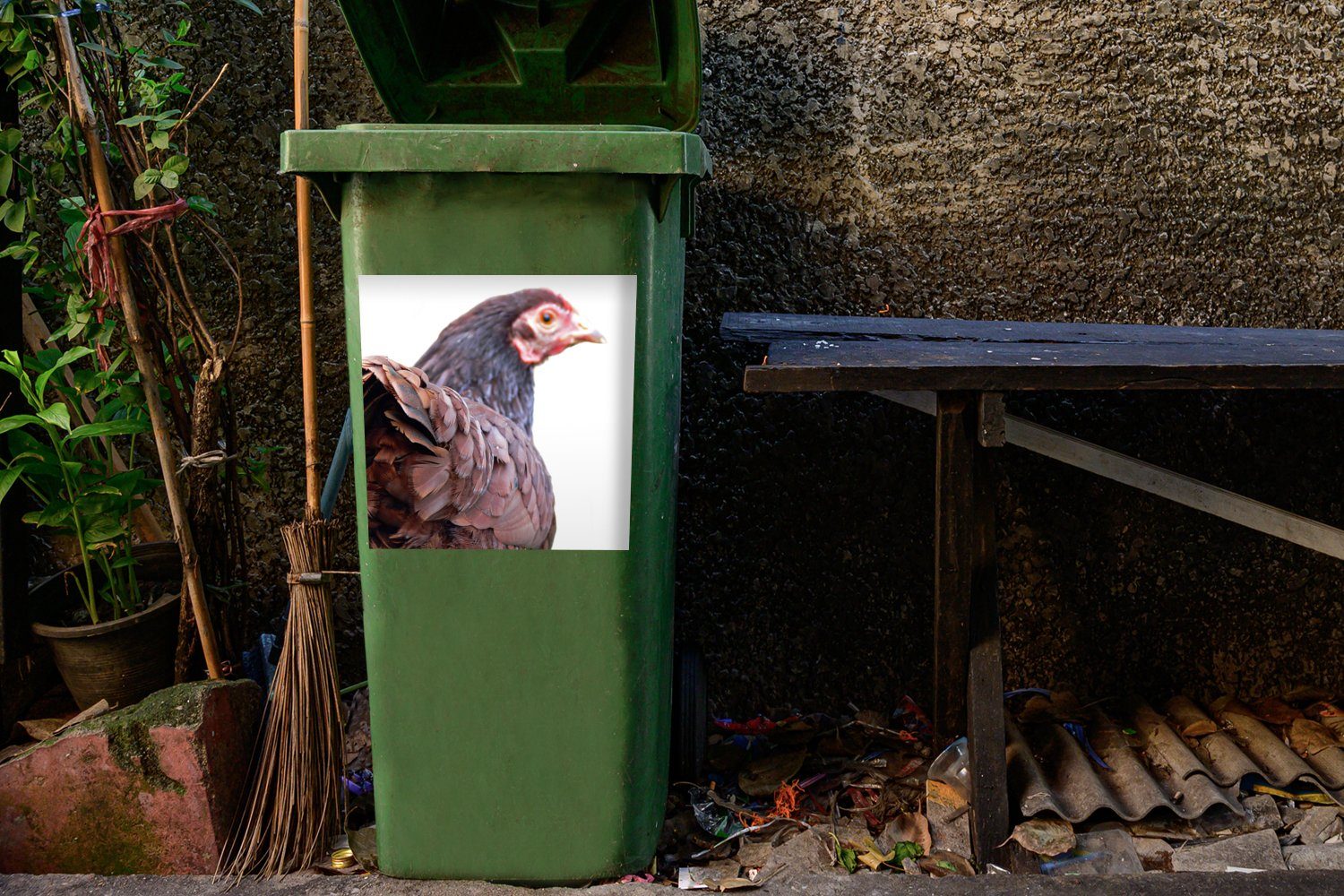 Rückansicht Wandsticker (1 Container, MuchoWow eines St), Abfalbehälter Mülleimer-aufkleber, Huhns Mülltonne, Sticker,