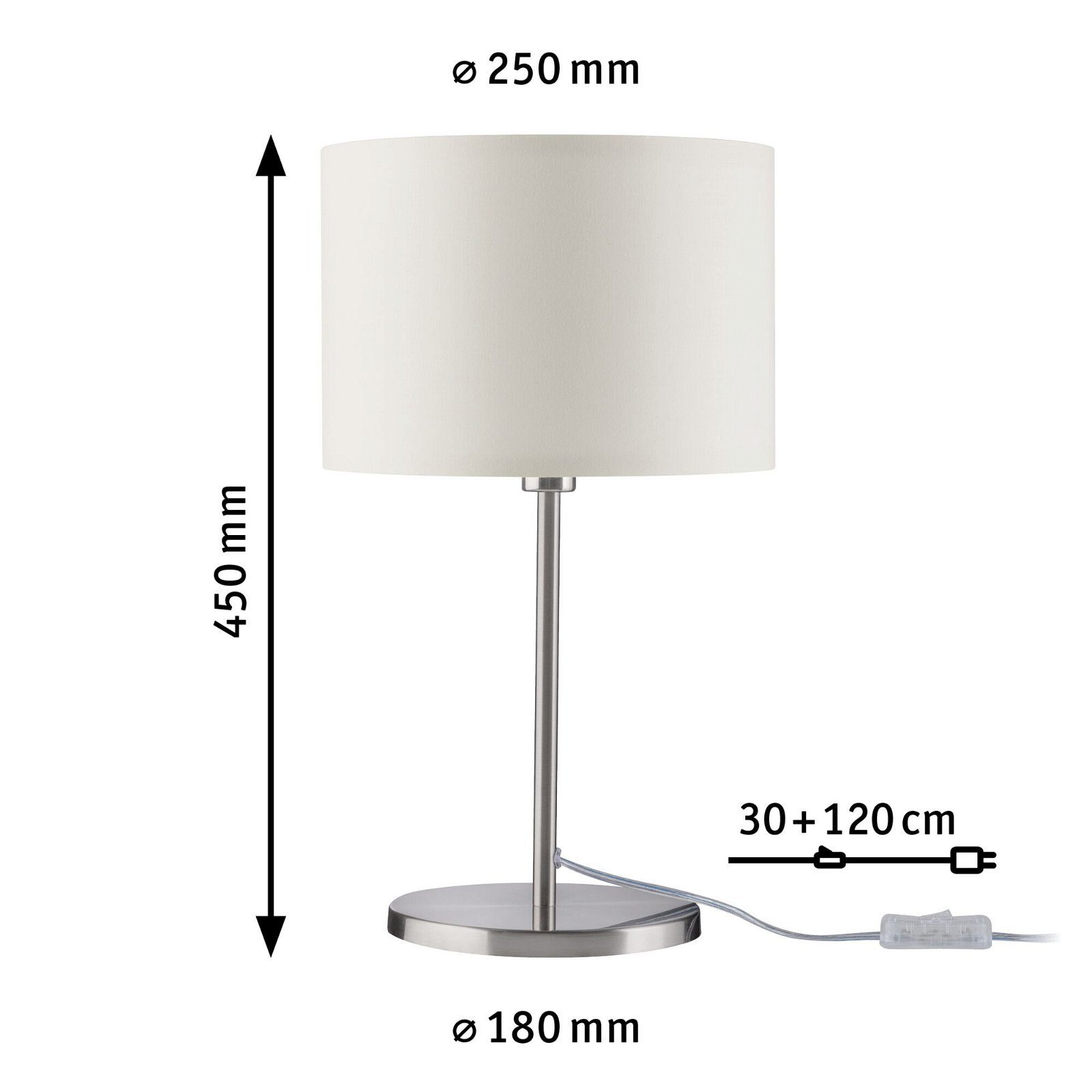 Paulmann Tischleuchte Tessa max.1x40W E14 Creme Eisen gebürstet 230V Metall/Stoff, ohne Leuchtmittel