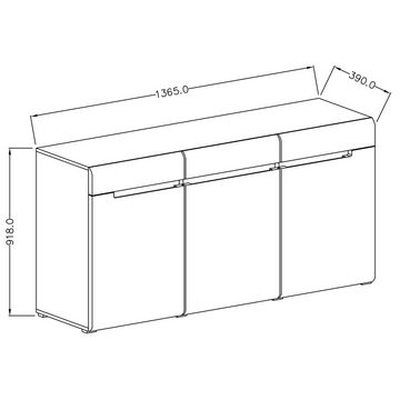 Lomadox Kommode HERNING-83, anthrazit anthrazit Hochglanz und Appenzeller Fichte 137/92/39 cm