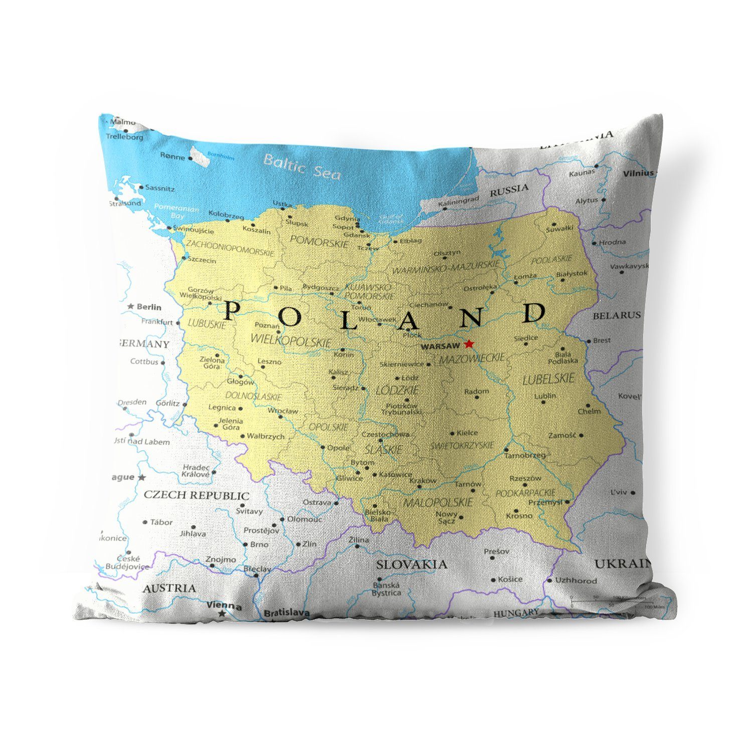 MuchoWow Dekokissen Karte von Polen, Kissenbezüge, Kissenhülle, Dekokissen, Dekokissenbezug, Outdoor