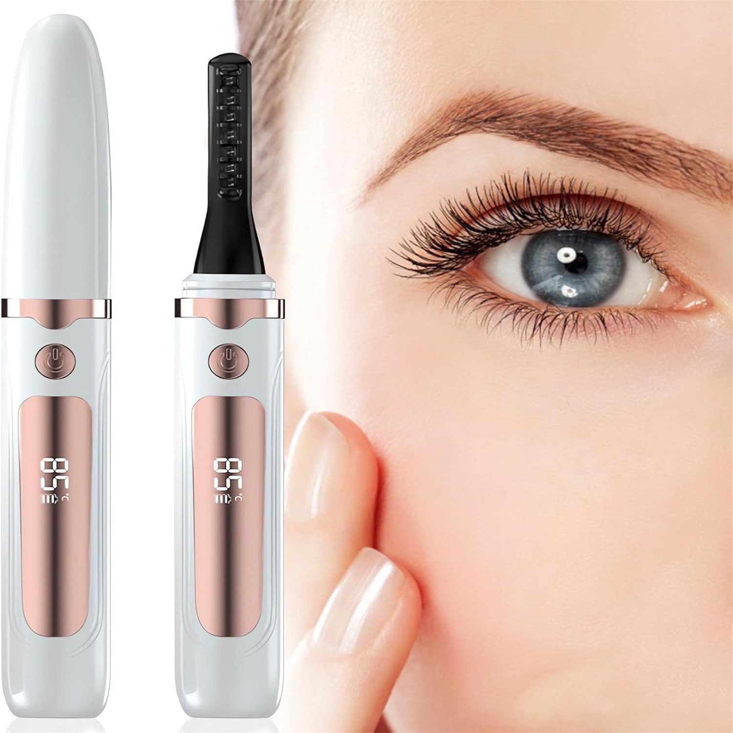 Ophy Wimpernzange Elektrische, beheizbare Wimpernzange mit 4 Temperaturstufen, wiederaufladbar, LED-Display, für alle Wimperntypen