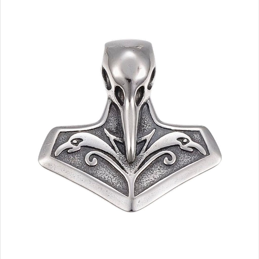 Westernlifestyle Kettenanhänger Raben-Mjölnir Edelstahl Kettenanhänger 34 x 33,5 x 8 mm, Bohrung 4 mm