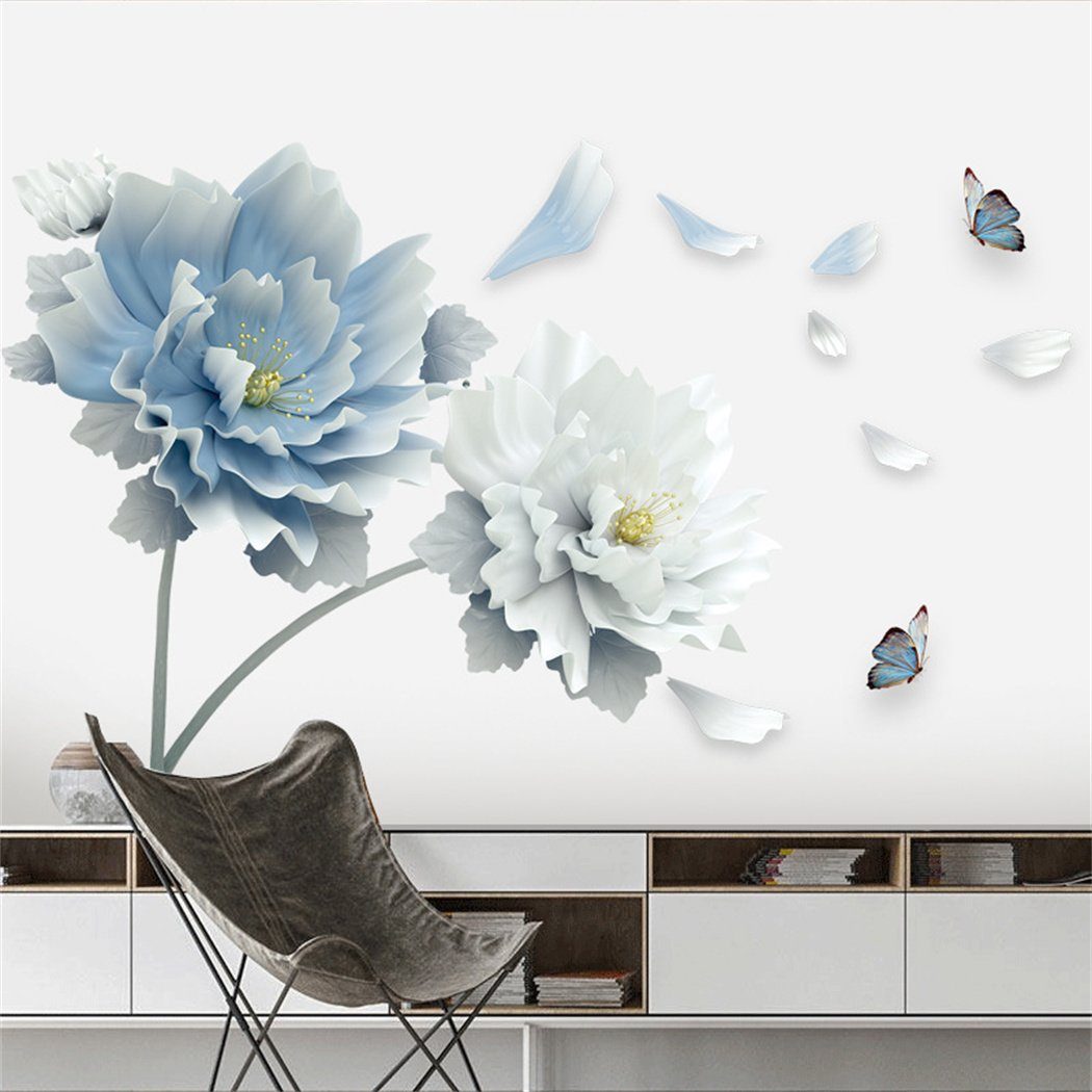DAYUT Wandtattoo Home Decor, Blaue und Wandaufkleber Schmetterling weiße Blume