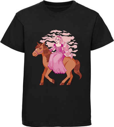 MyDesign24 Print-Shirt bedrucktes Mädchen T-Shirt - Pferd mit Prinzessin Baumwollshirt mit Aufdruck, i166