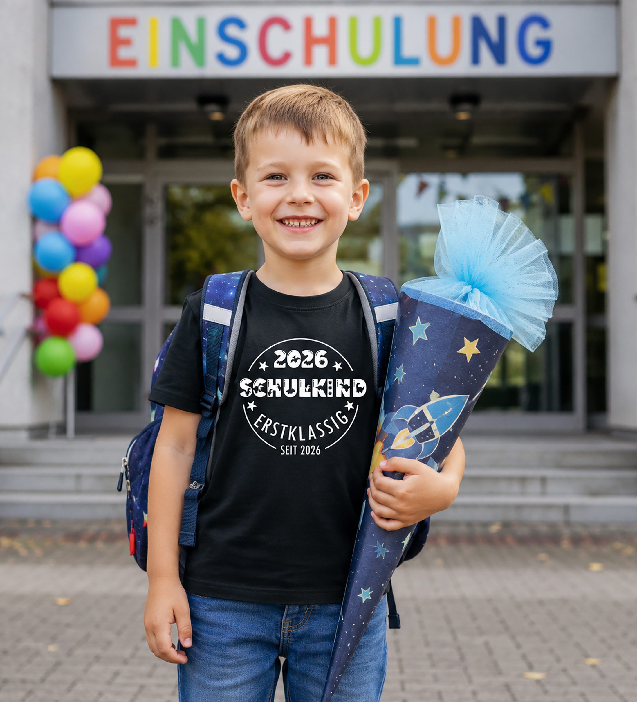 MyDesign24 T-Shirt Kinder Einschulungs T-Shirt 2026 Schulkind weiß kurzarm Regular Fit print Shirt i808