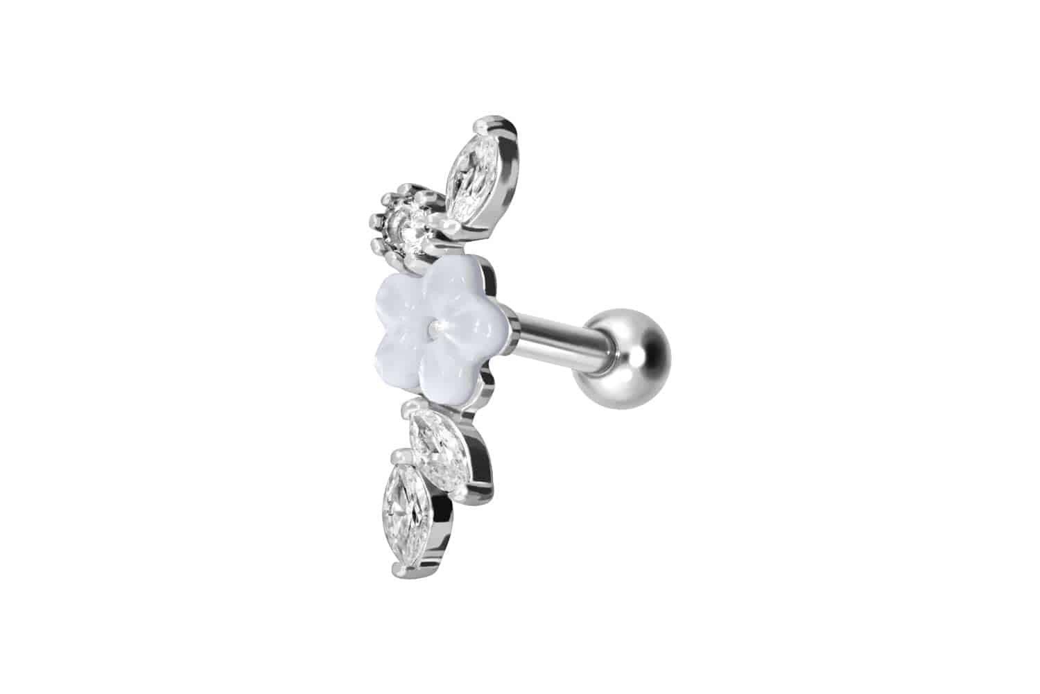 PIERCINGLINE Piercing-Set Chirurgenstahl Ohrpiercing BLUME + KRISTALLBLÄTTER (Mini-Barbells, 1-tlg)