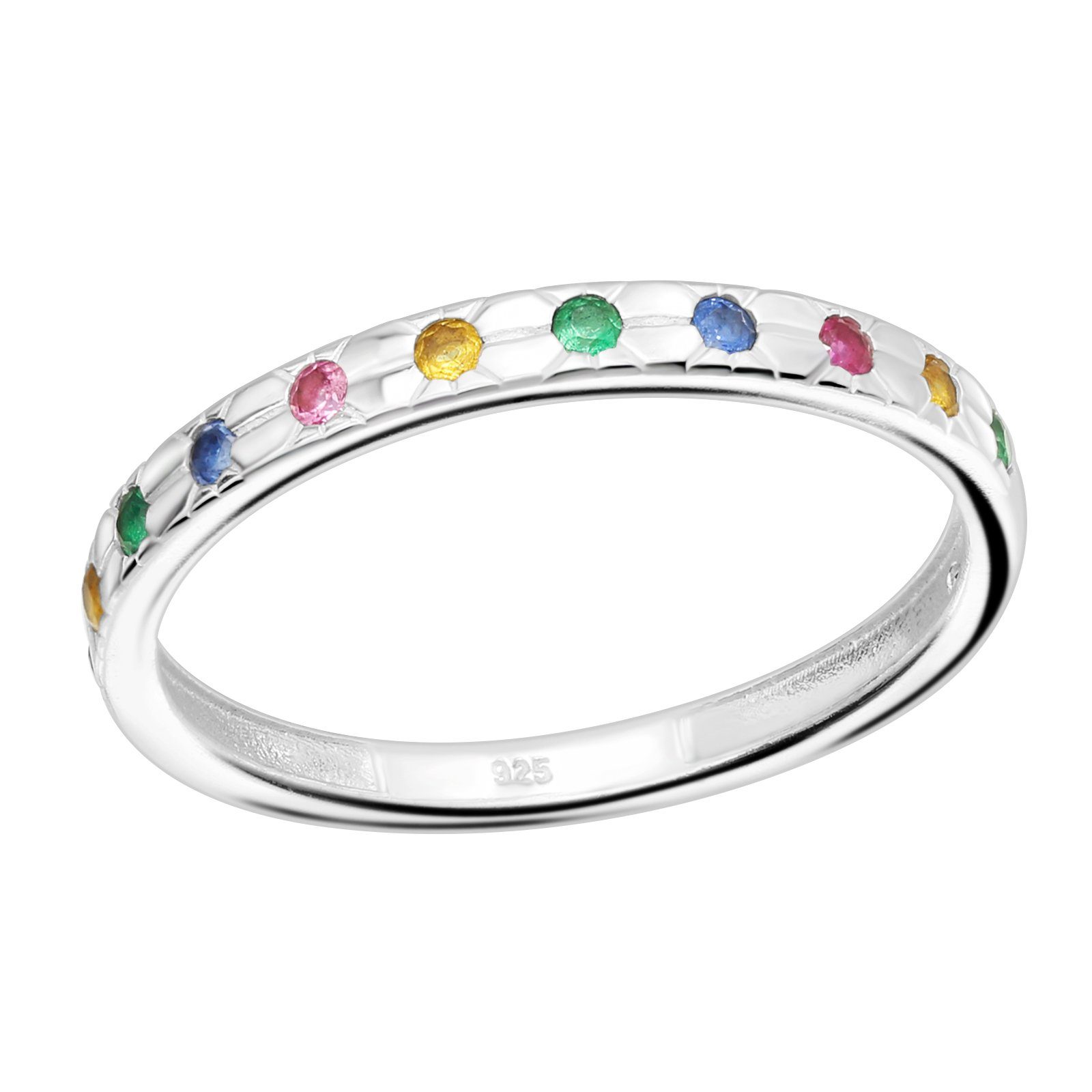 Fingerring 57 (18,1) Ring farbige Kristalle aus 925 Silber Damen