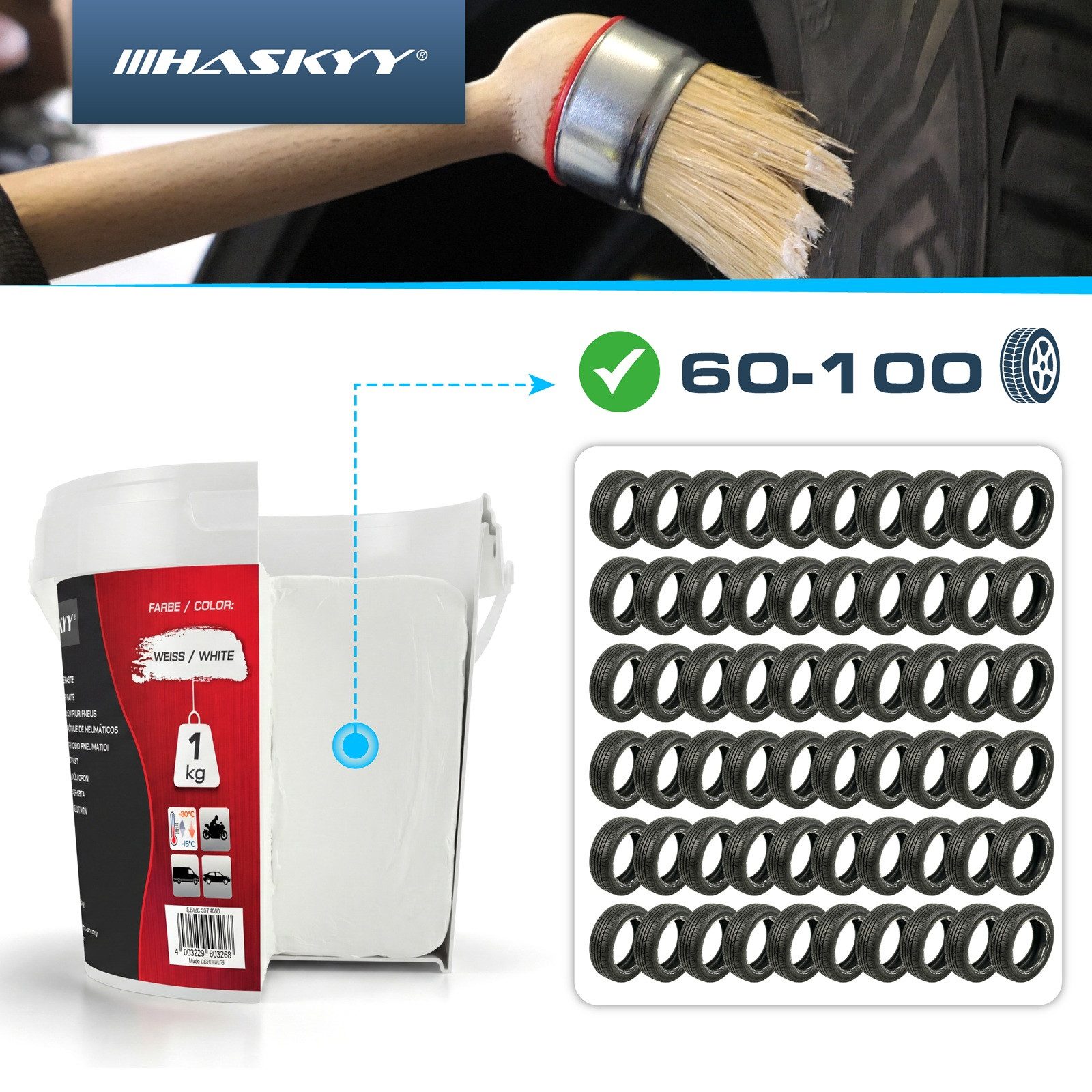 HASKYY Reifenmontagemaschine HASKYY Reifenmontagepaste 1kg Weiß Montagepaste Reifenmontage Eimer