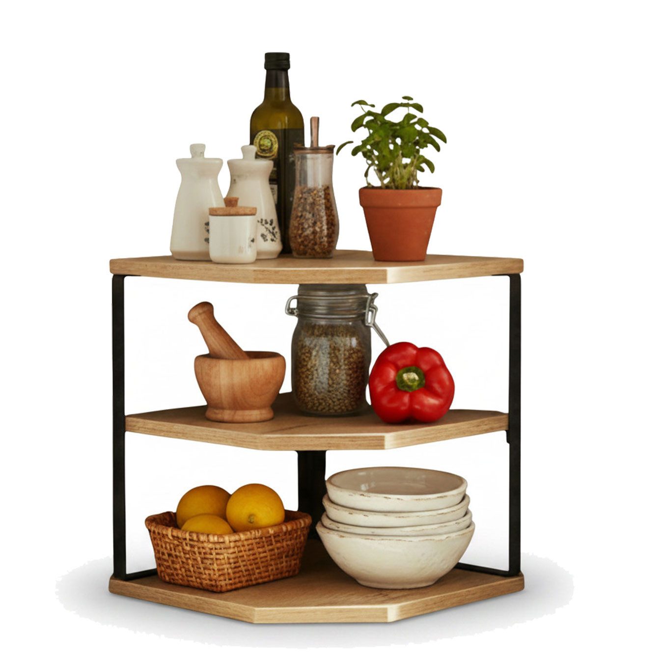LS-LebenStil Eckregal Küchenregal Eckregal Holz 27x25cm stehend Aufbewahrungsregal Gewürzreg, Küche & Bad - Gewürzregal über Eck - Organizer für Tassen Gewürze 1-tlg., Dekoregal als für Arbeitsplatte - Modern & Platzsparend