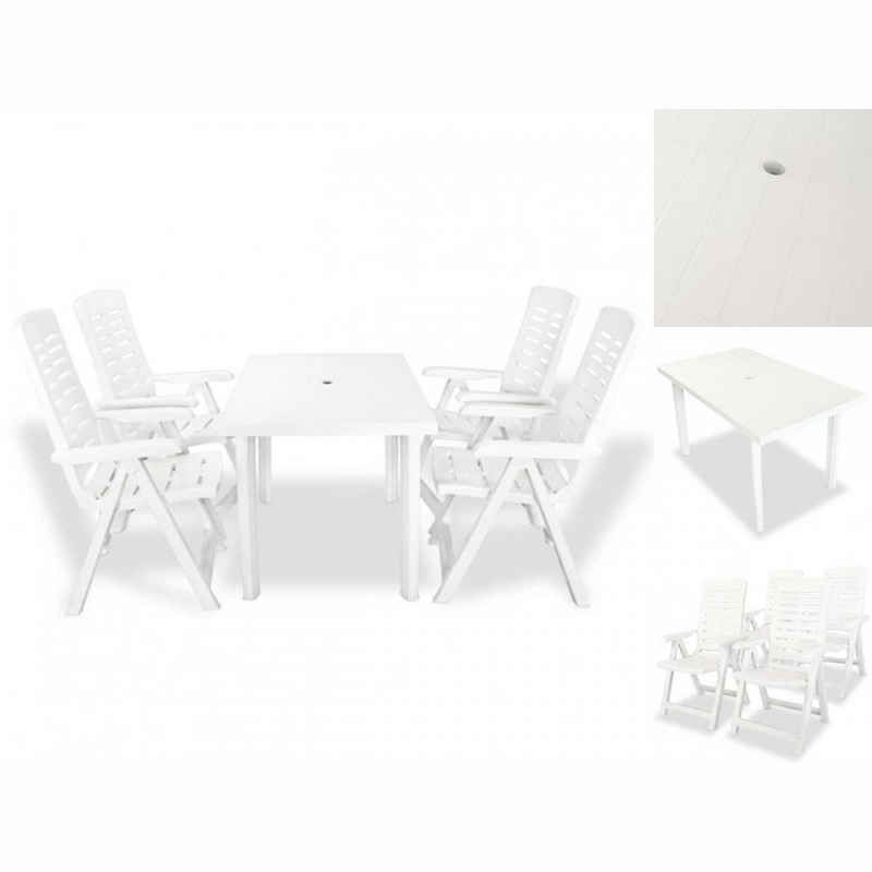 vidaXL Garten-Essgruppe 5-tlg Garten-Essgruppe Kunststoff Weiß Sitzgruppe Set Sitzgruppe
