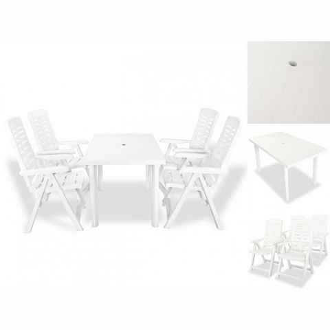 vidaXL Garten-Essgruppe 5-tlg Garten-Essgruppe Kunststoff Weiß Sitzgruppe Set Sitzgruppe