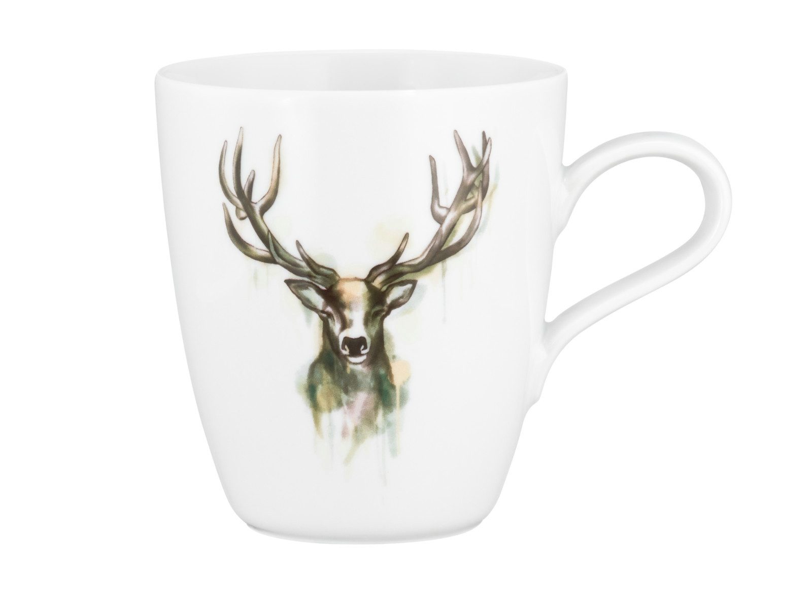 Seltmann Weiden Becher Seltmann Weiden Life Nature Hirsch Becher mit Henkel 0,40l, Porzellan, Becher Nature Hirsch Jagdmotiv