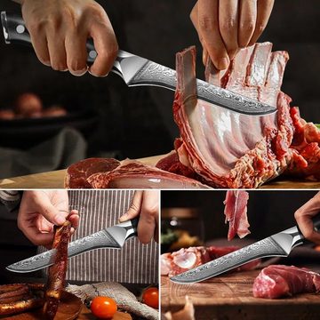 KingLux Ausbeinmesser Damaststahl 14.5cm Filetiermesser Küchenmesser für Fleisch und Fisch