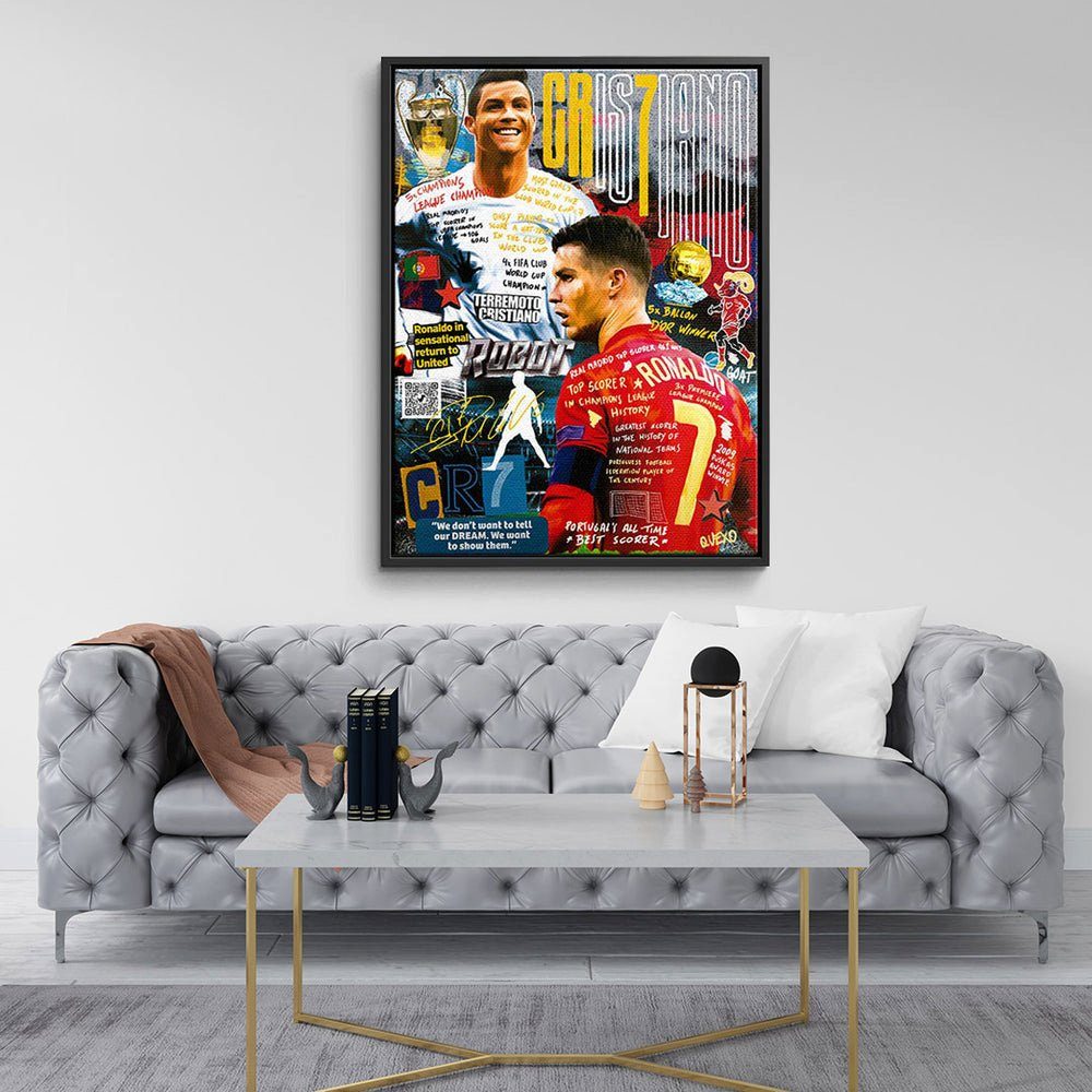 Leinwandbild, Leinwandbild DOTCOMCANVAS® CR7 Ronaldo Pop schwarzer Collage Art Cristiano Rahmen DOTCOMCANVAS