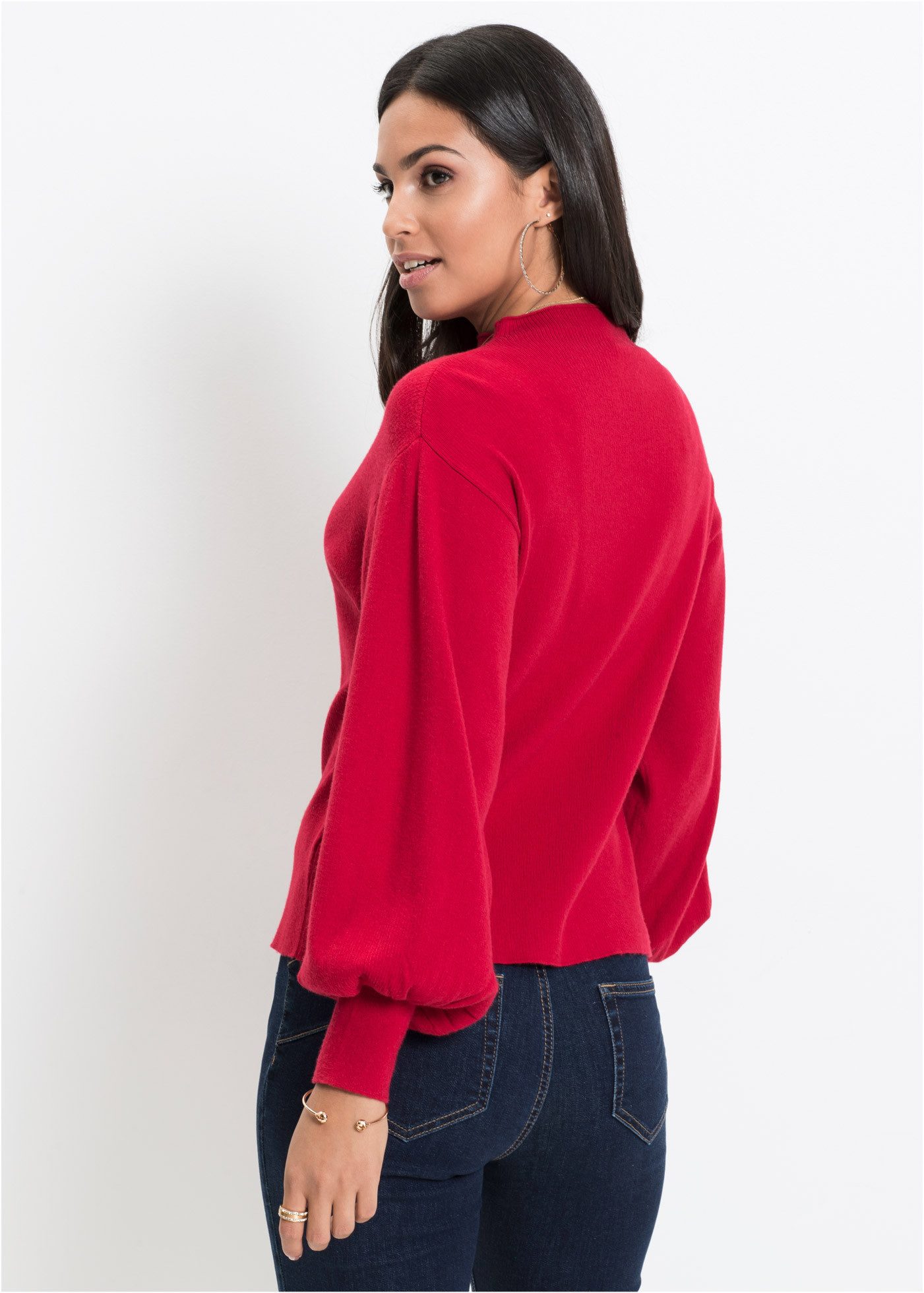 bonprix Strickpullover toller Viskose-Mix, mit modischen Ballonärmeln mit breiten Bündchen