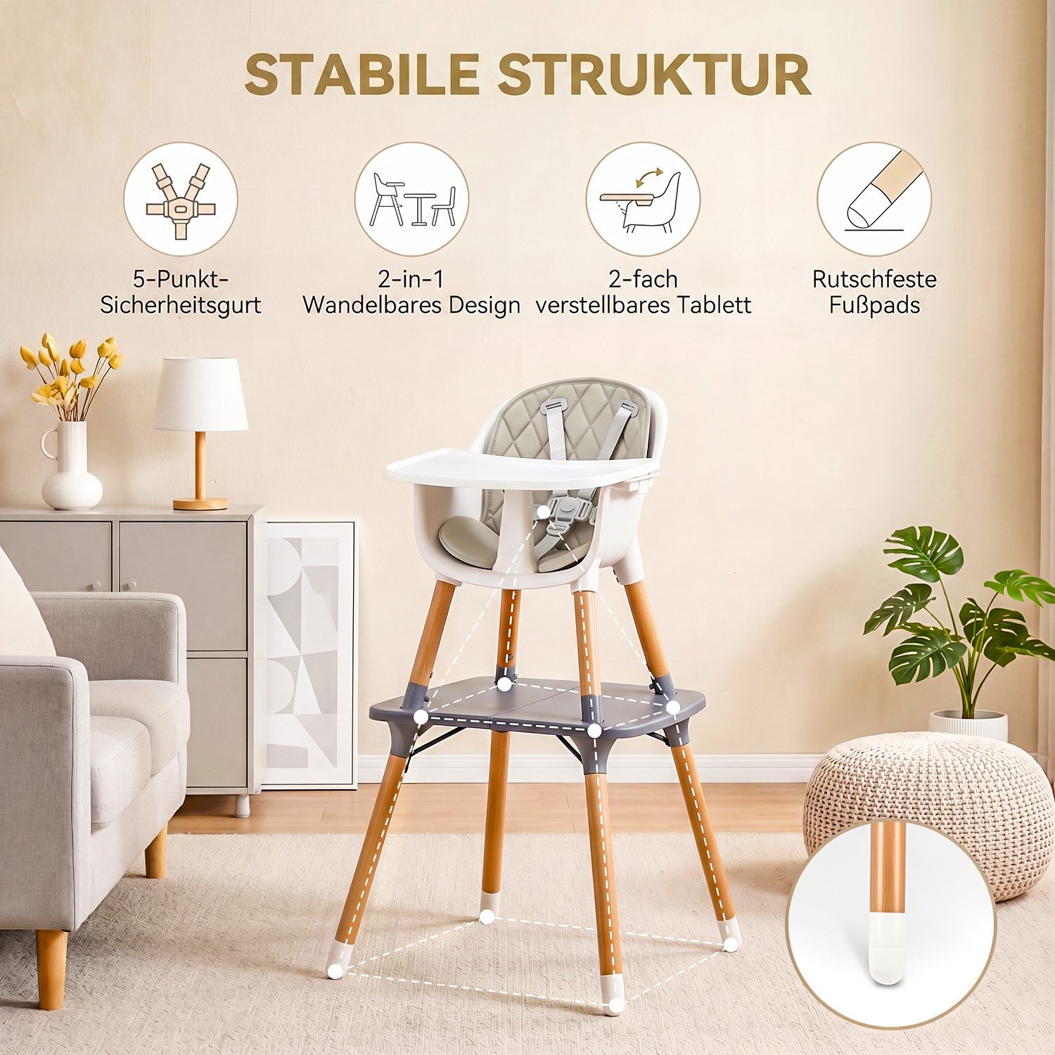 oyajia Kinderstuhl 6in1 Baby & Kombihochstuhl, Spieltisch mit Kinderstuhl (Babystuhl für Kinder ab 6 Monate) – Bild 5 von 5
