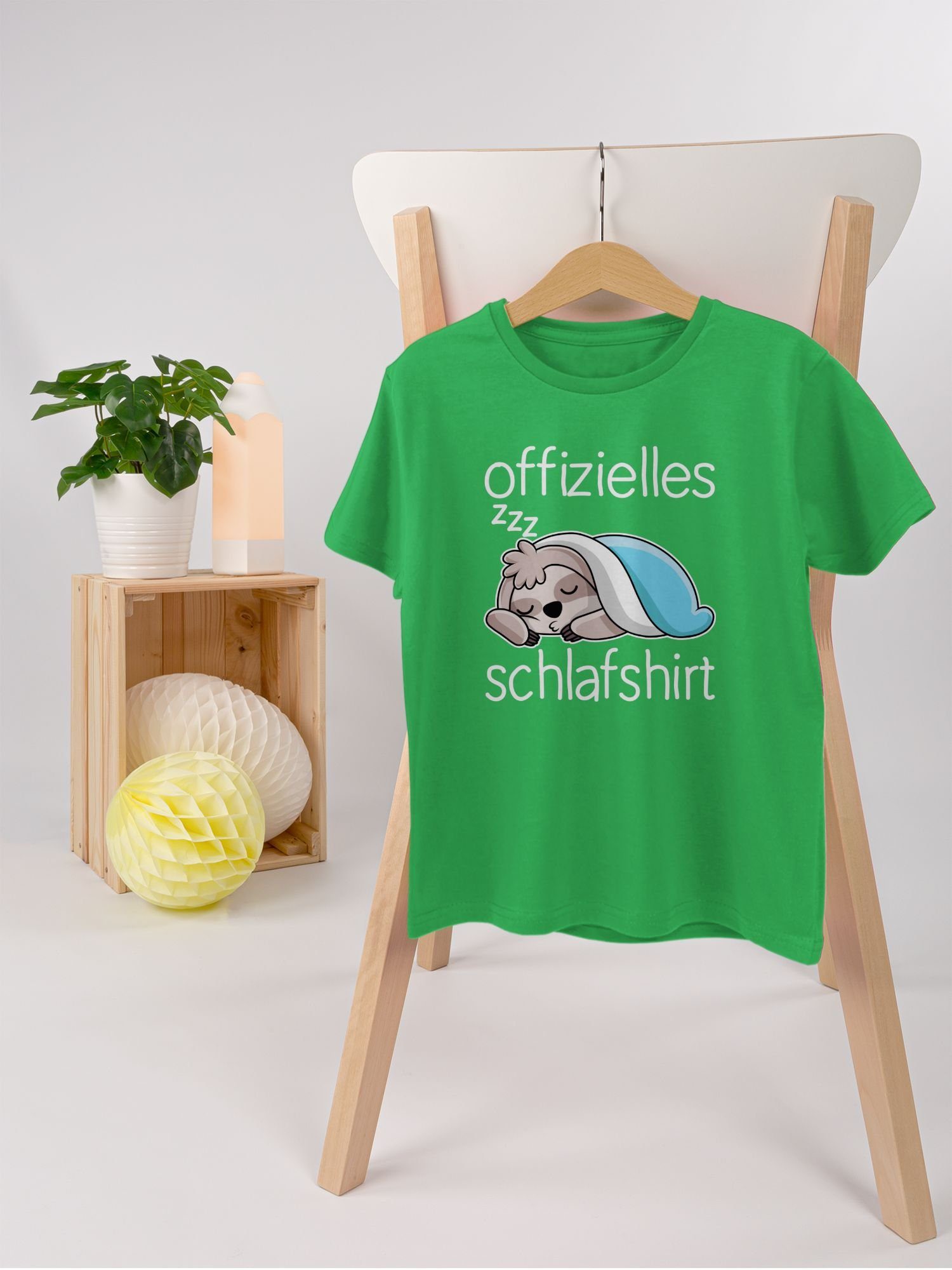 Offizielles T-Shirt Shirtracer Faultier Statement 03 mit - Kinder weiß Sprüche Schlafshirt Grün