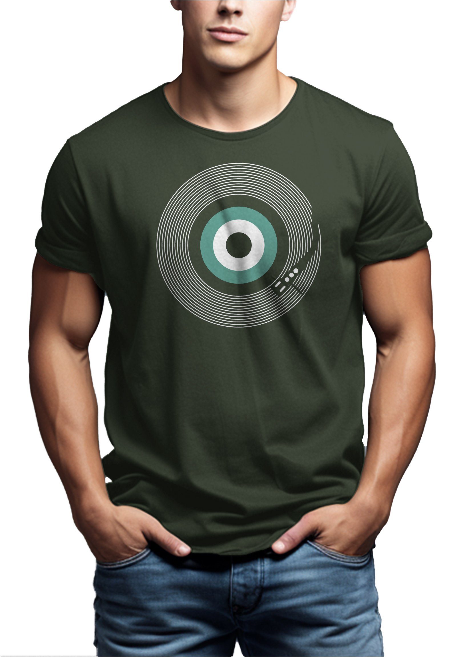 MAKAYA Print-Shirt Herren Retro Motiv Vintage Look Schallplatte Hippie Musi günstig online kaufen
