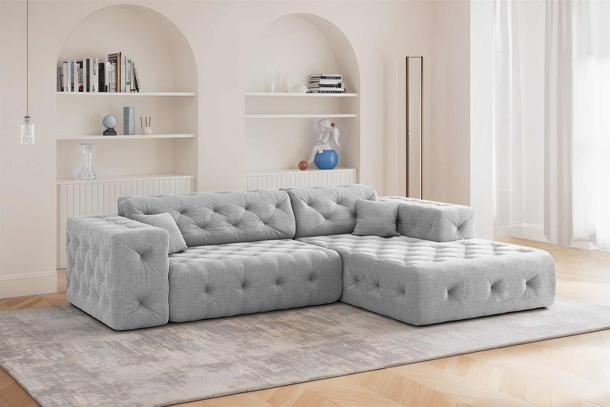 Fun Möbel Ecksofa Designersofa CHANTAL mit Ottomane in Stoff Moly, inkl. 2 Zierkissen, Ottomane Links oder Rechts