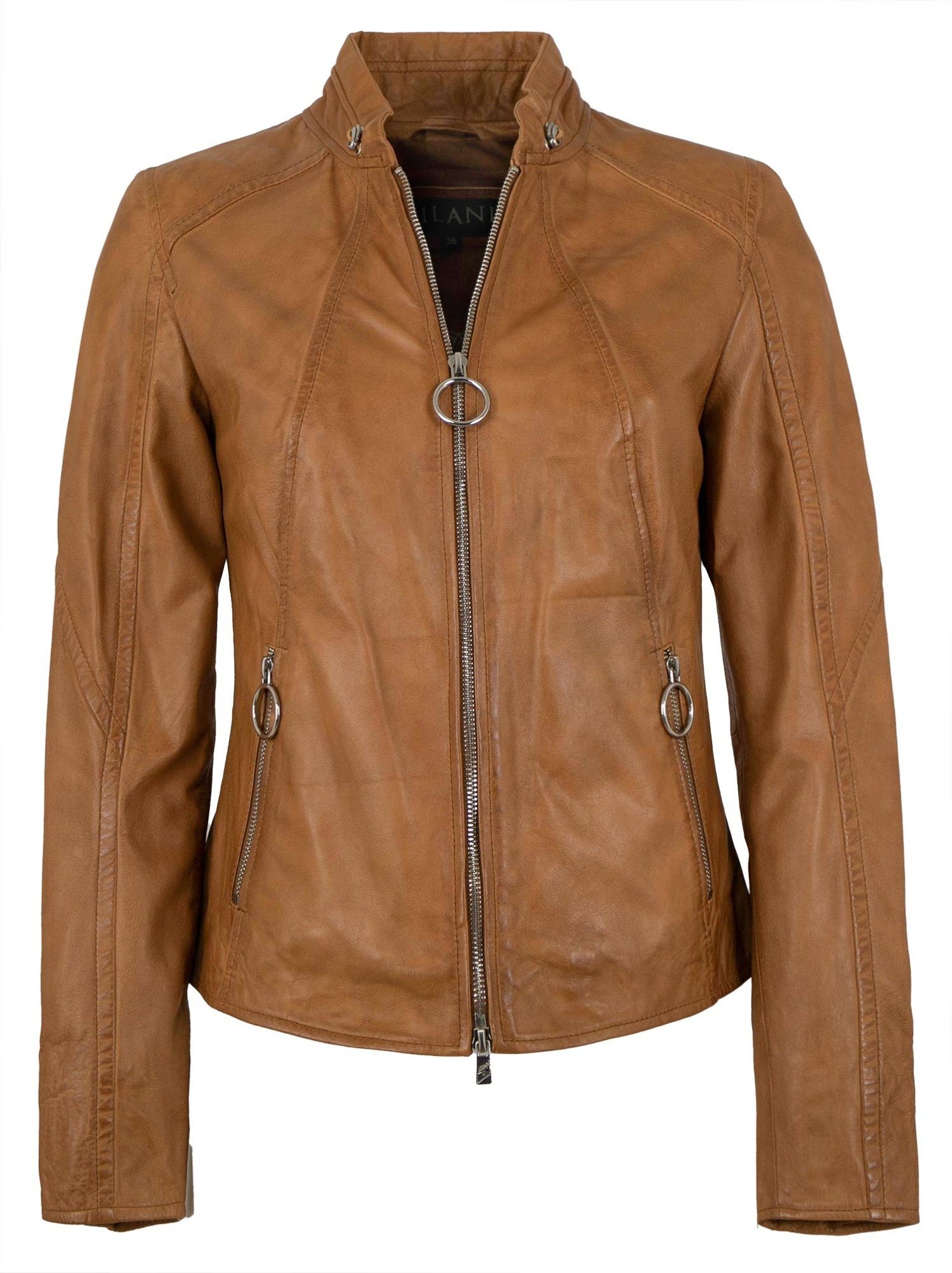 Jilani Lederjacke Kiran Echtleder Braun Cognac whisky Lammnappa Damen Lederjacke