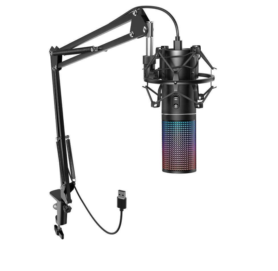 USB-Mikrofon Für Gaming, Streaming & Podcast – Mit RGB-Beleuchtung, USB-C, Für PC, PS4, PS5, Mac & Handy