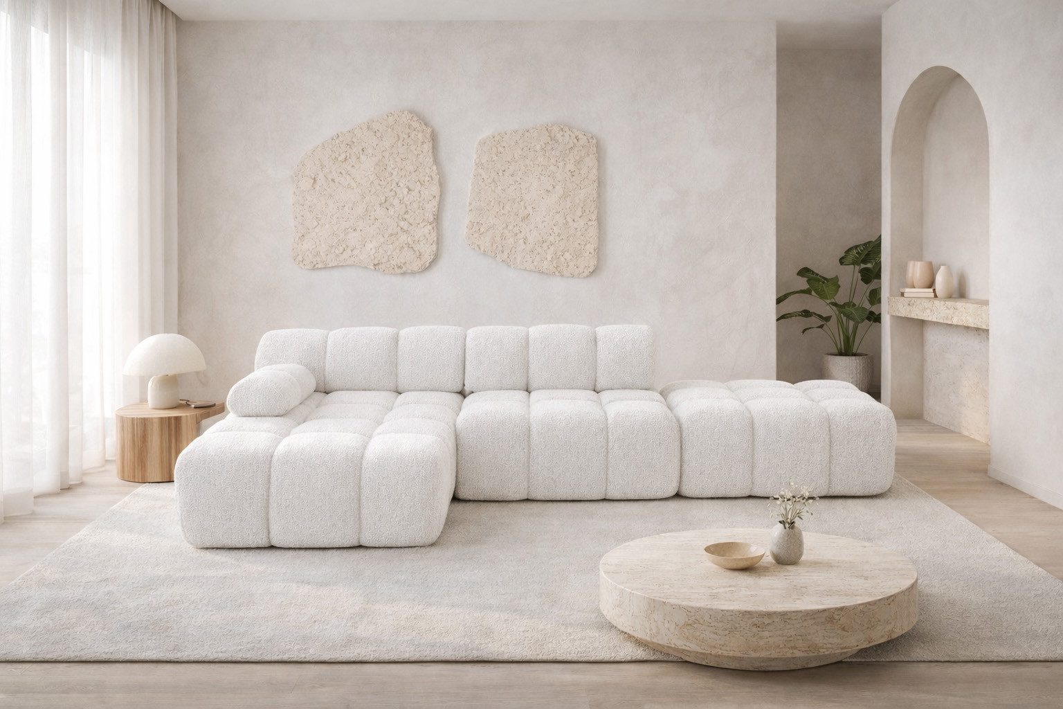 Kaiser Möbel Ecksofa modular mit Hocker, Sofa L-Form, Bouclé-Stoff Abriamo, Selia, Ecksofa mit Hocker, Modernes Design,Weiche, abgerundete Form,Hoher Sitzkomfort