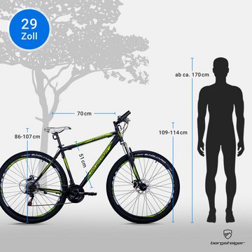 bergsteiger Mountainbike Detroit 29 Zoll Mountainbike, geeignet ab 170 cm, 21 Gang Shimano Tourney RD-TZ50 Schaltwerk, Kettenschaltung