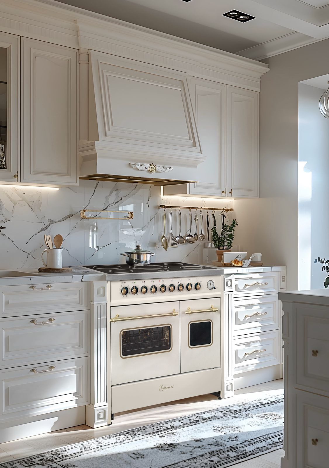 GURARI Elektro-Standherd GCH E 912 DF Cr r, mit 1-fach-Teleskopauszug, Elektro Standherd 90 cm, Doppelbackofen, Creme, Nostalgie Herd