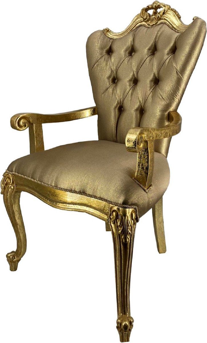 Casa Padrino Esszimmerstuhl Luxus Barock Möbel - Barock & - mit - Armlehnen / Esszimmer Edel Gold Küchen Esszimmerstuhl Prunkvoll 6 Gold Stühle Set