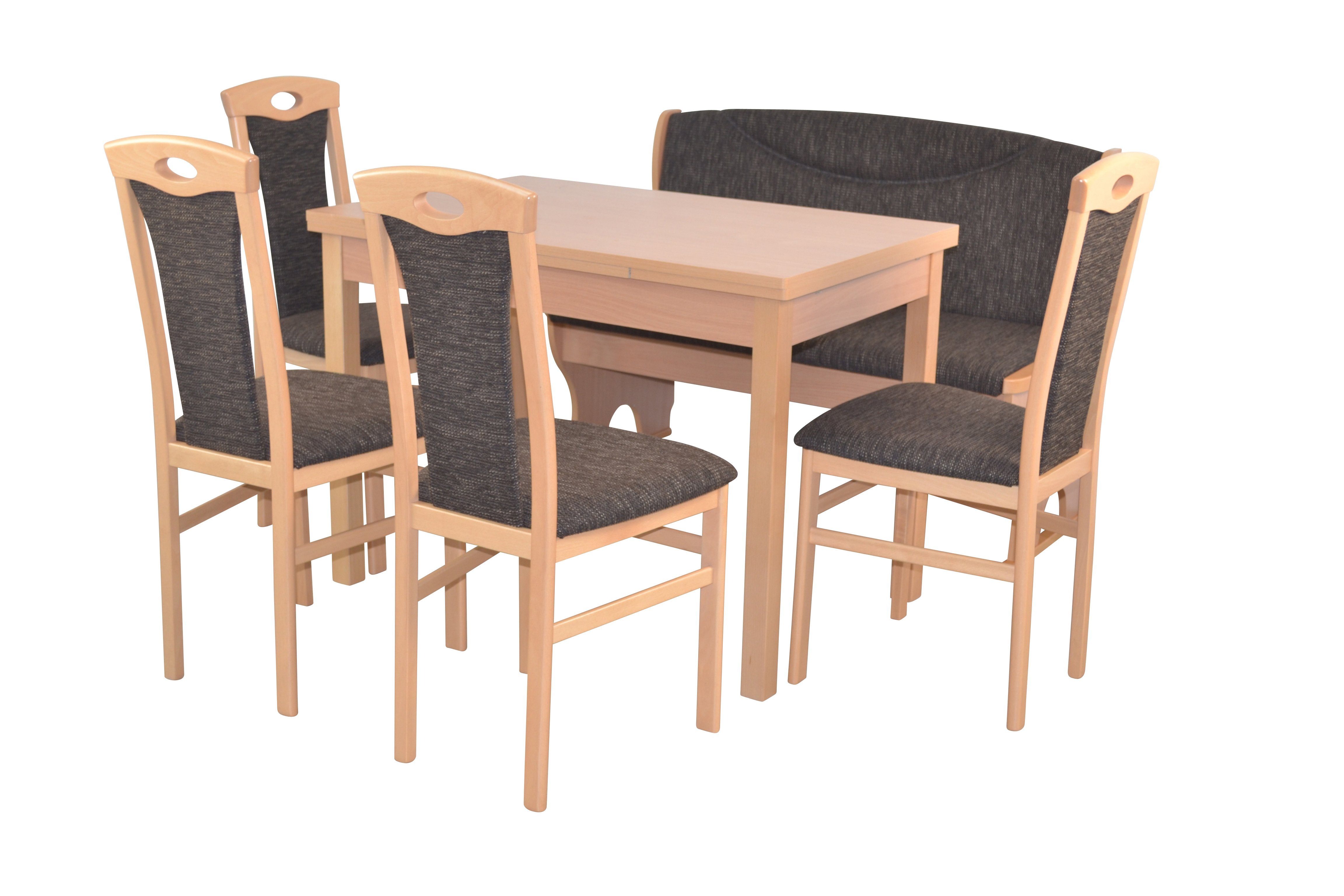 moebel-direkt-online Essgruppe 6teilige Tischgruppe (Esstisch, Sitzbank, 4Stühle), (Spar-Set, 6teilige Sitzgruppe), Sitzbank mit Gasdruckfeder Buche-NB/braun