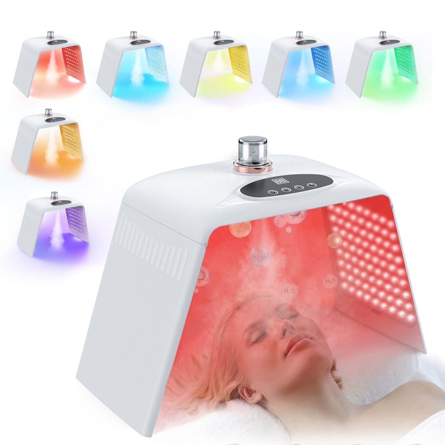 FOSMET Dermaroller LED Maske mit 7 Farben & Sprühfunktion – Hautverwöhnung leicht gemacht, Faltbare LED Gesichtsmaske mit Nebel für kosmetische Lichtpflege