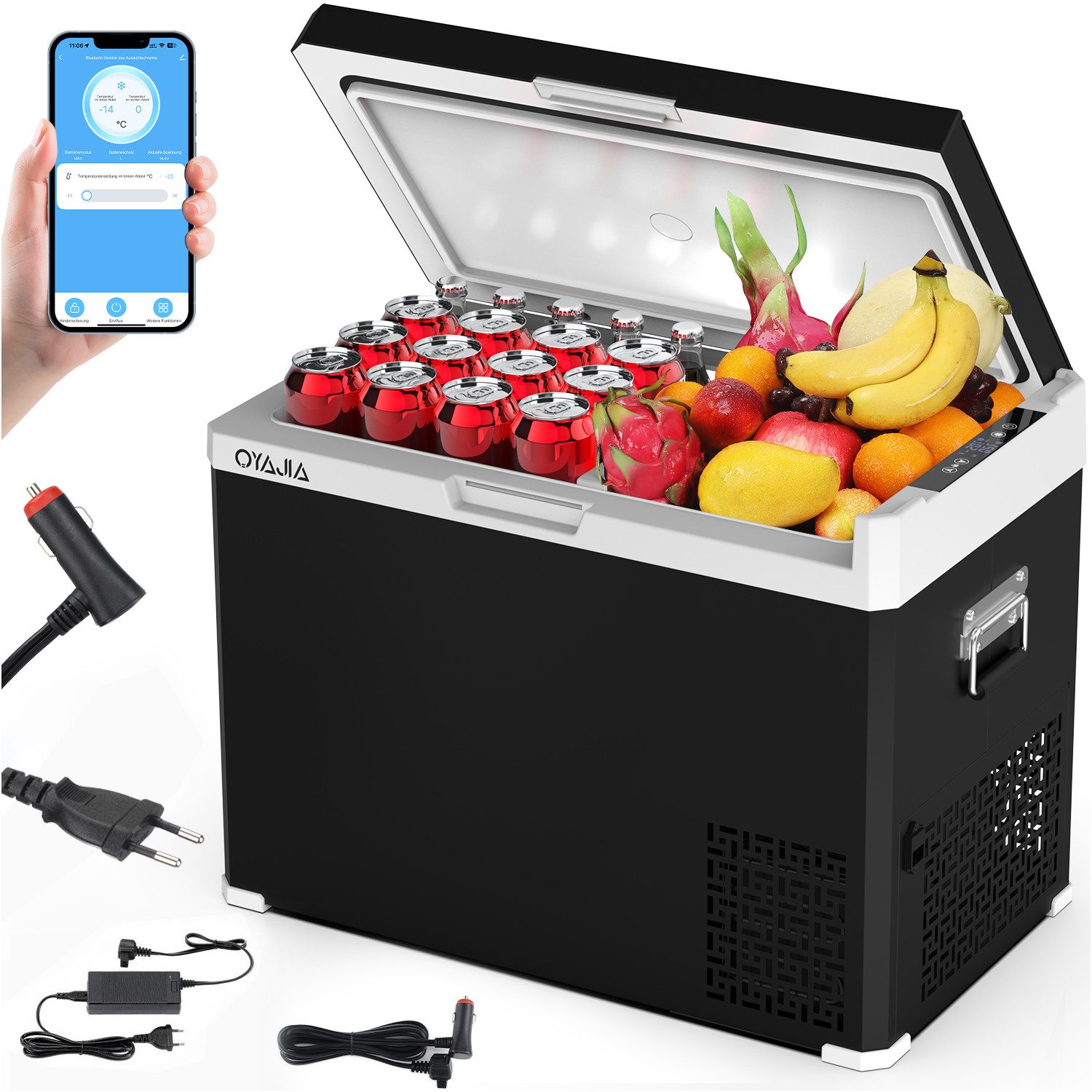 oyajia Elektrische Kühlbox 2in1 Doppelzone Kühl & Gefrierfach Kompressor Kühlbox