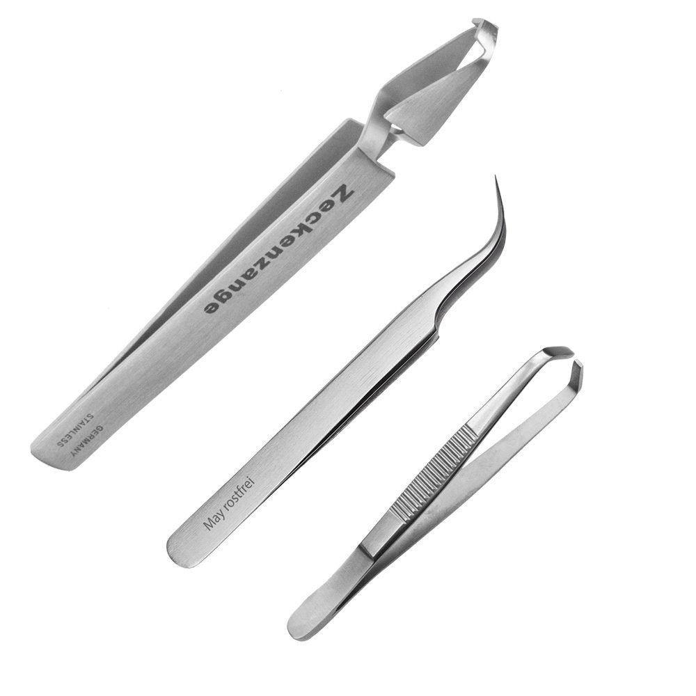 May Präzisionspinzette Set Zeckenentferner Zeckenzange Zeckenpinzette 3Teilig