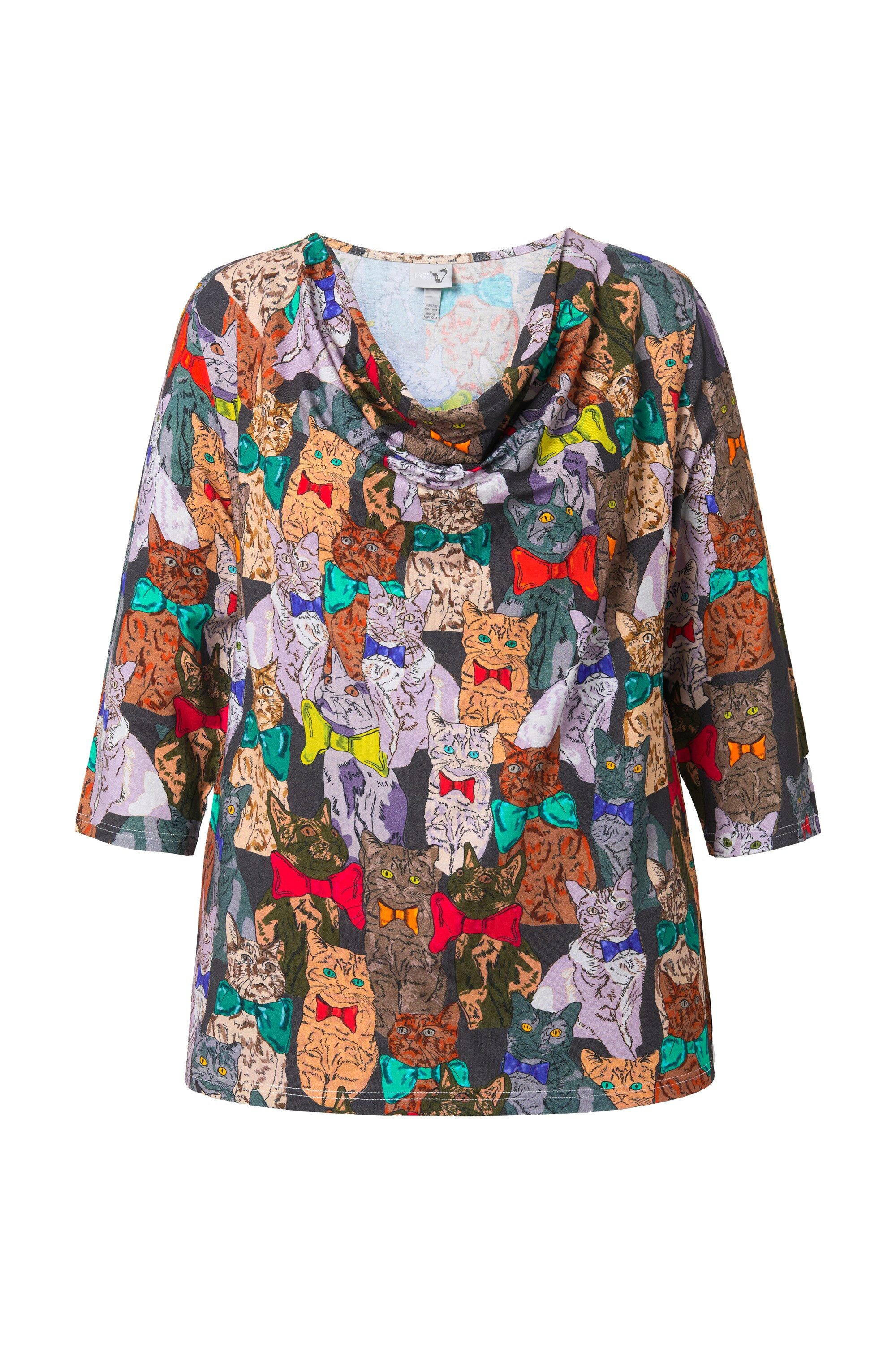 Ulla Popken T-Shirt ShirtTierprint Wasserfallkragen 3/4-Arm günstig online kaufen