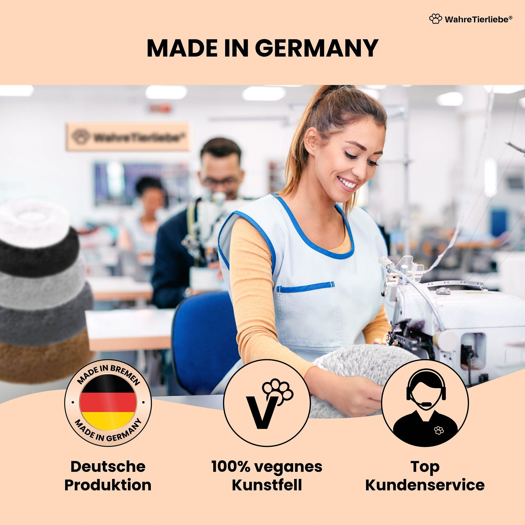 Wahre Tierliebe Tierbett - Flauschiges Hundebett Donut, Deutschlands Original, waschbar, Verschiedene Größen und Farben, extra flauschig