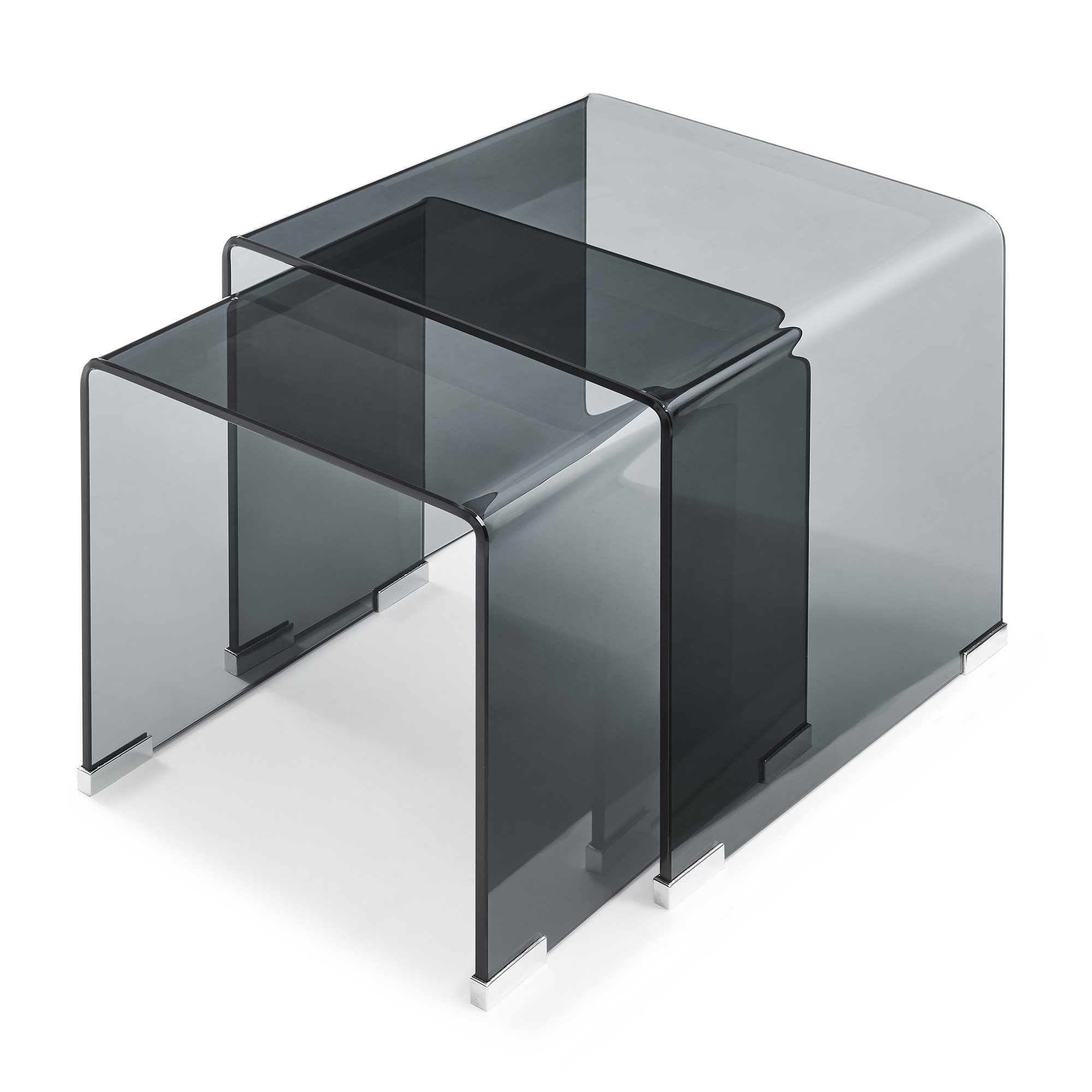 en.casa Satztisch, »Kariengem« 2-tlg. Couchtisch-Set Glastischen Grau