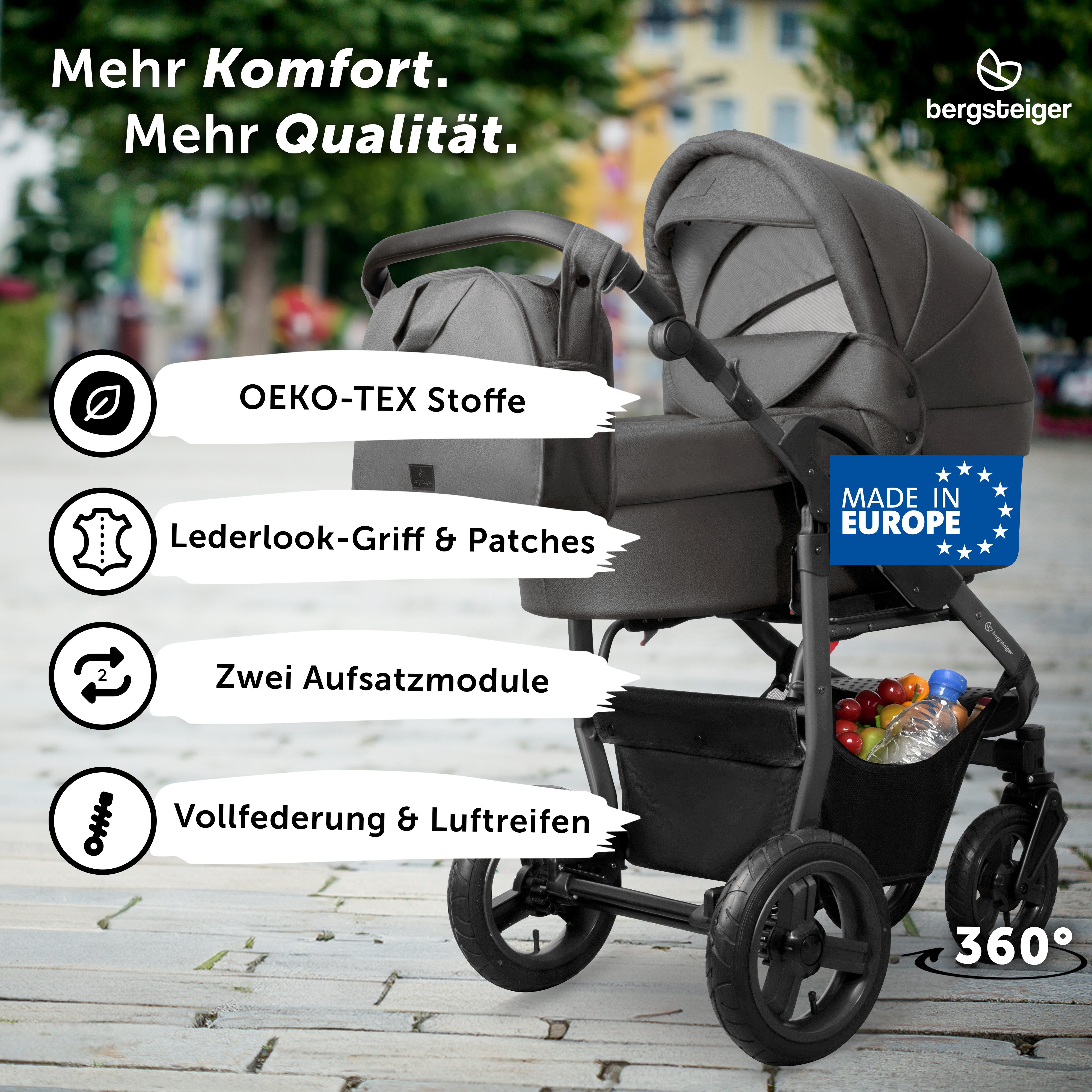 bergsteiger Kombi-Kinderwagen Babywagen Capri 3in1, Kombikinderwagen Komplettset, (10-tlg)