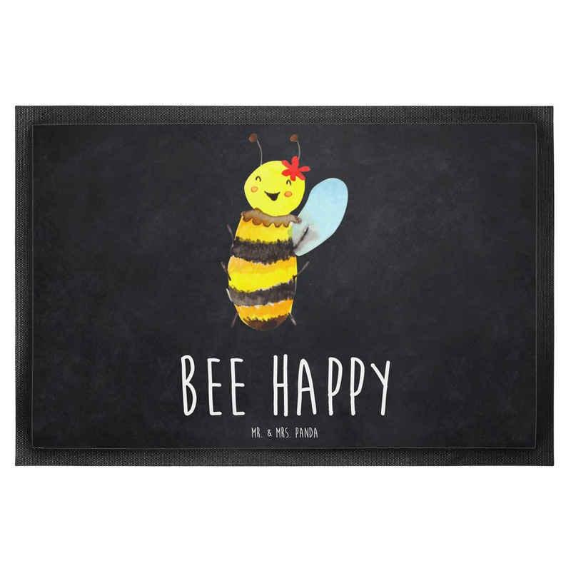Fußmatte 60 x 90 cm Biene Happy - Kreidetafel - Geschenk, Fußabtreter, Wespe, Mr. & Mrs. Panda, Höhe: 0.3 mm, Attraktives Design