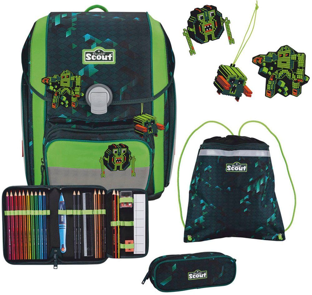 Scout Ранцы Genius, Cubes (Set, 4-tlg), 2 Funny Snaps Move; enthält recyceltes Material